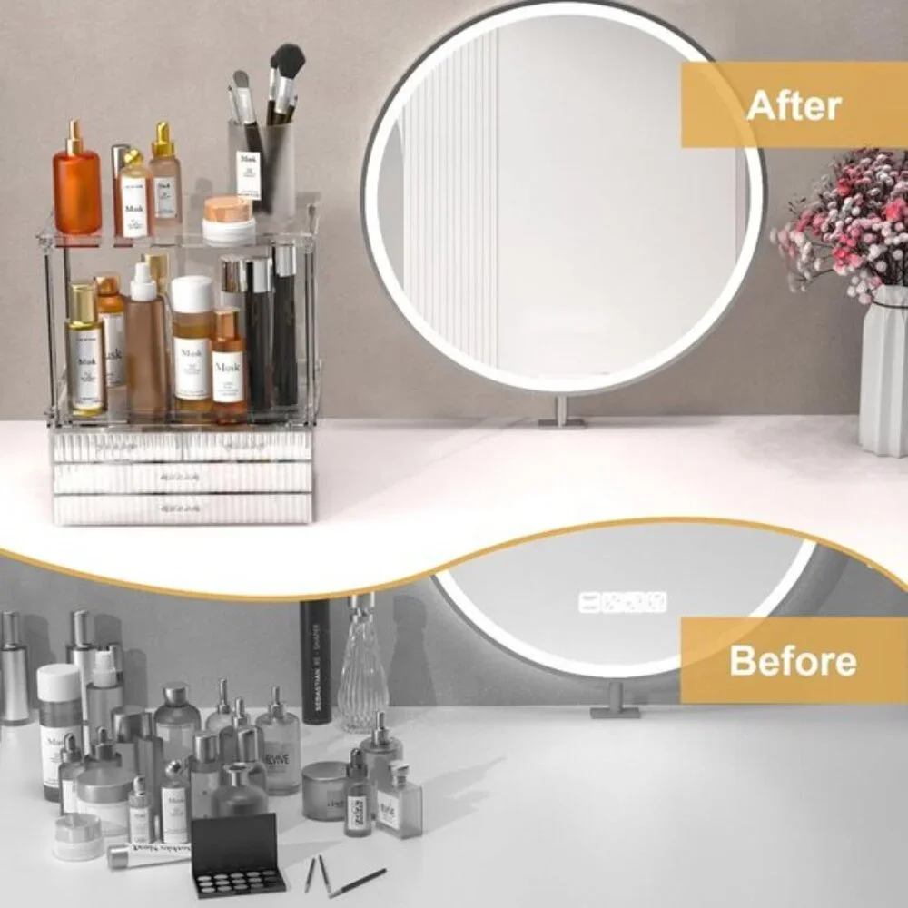 New 2-Tier Amber Clear Bathroom Organizer, Vanity Storage with 4 Drawers